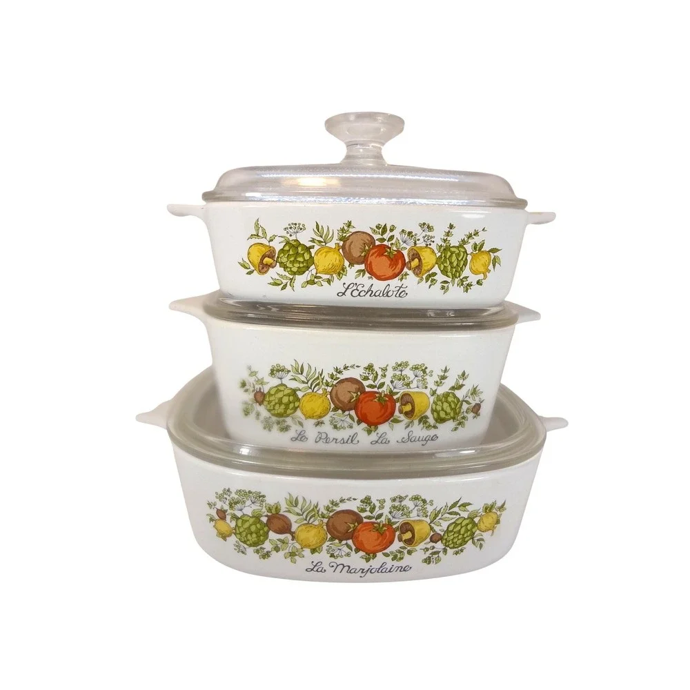 Corning Ware Casserole Set 3-Piece White Spice of Life Vintage‎